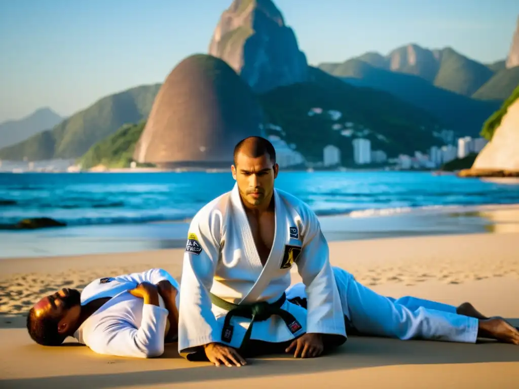 Aprendizaje intensivo de JiuJitsu Brasileño en las costas de Río de Janeiro, con el Maestro y el Pan de Azúcar de fondo