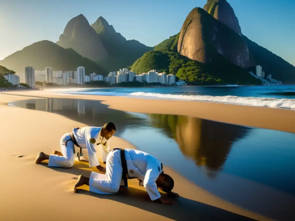 Aprendizaje intensivo de Brazilian JiuJitsu en las playas de Río de Janeiro, con el majestuoso Pan de Azúcar al fondo