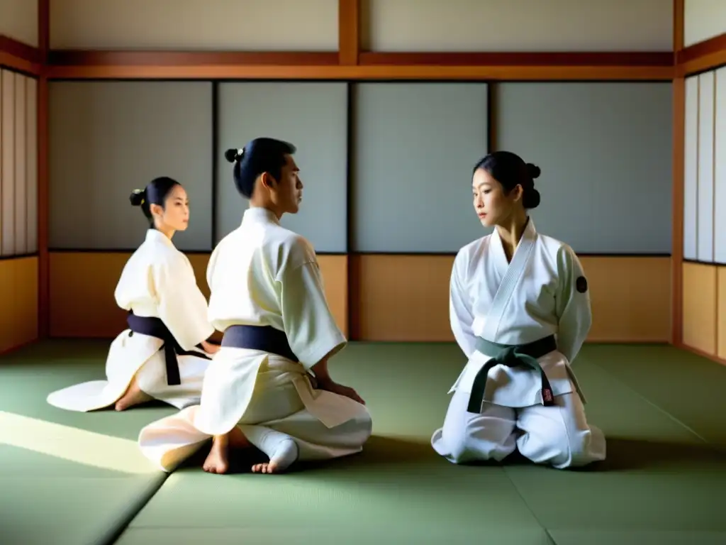 Práctica armoniosa de Aikido con tecnología wearable en dojo sereno