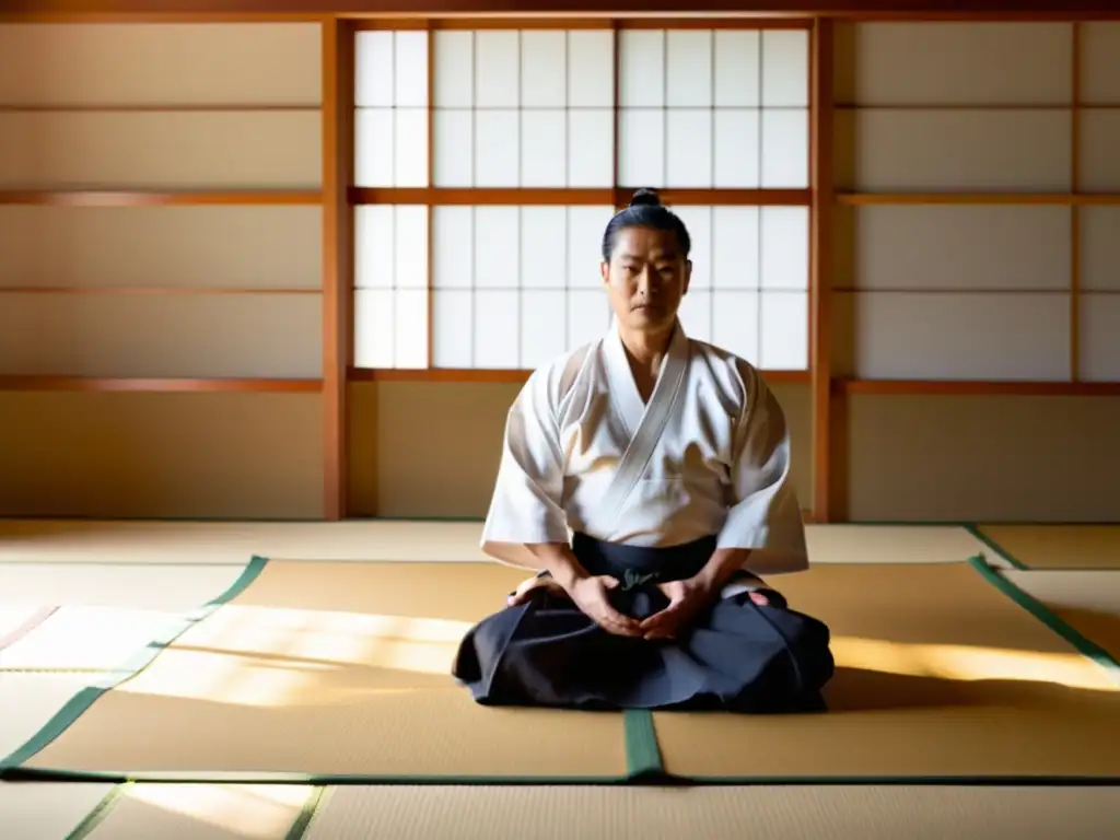 'Práctica armoniosa de Aikido en un tranquilo dojo con luz natural