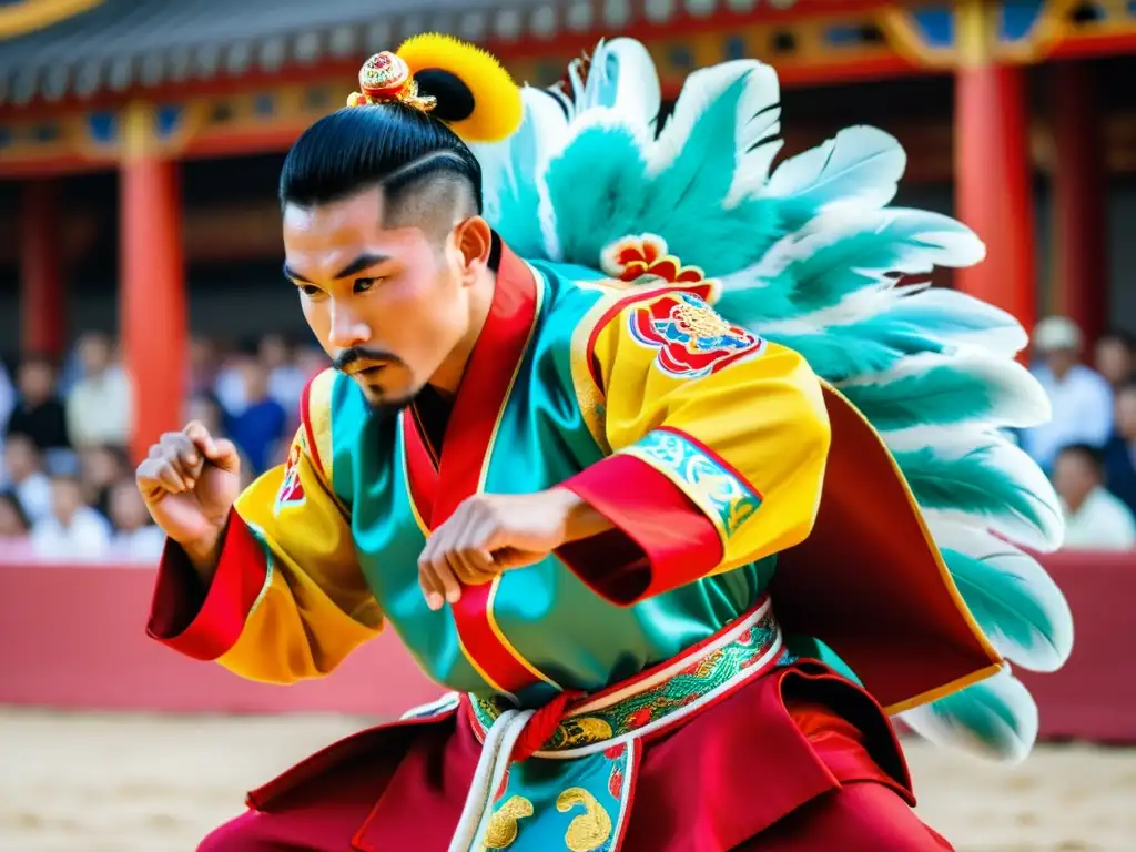 Un artista marcial realiza el baile 'El Desfile del León', símbolo de fortaleza en las artes marciales chinas, con gracia y precisión