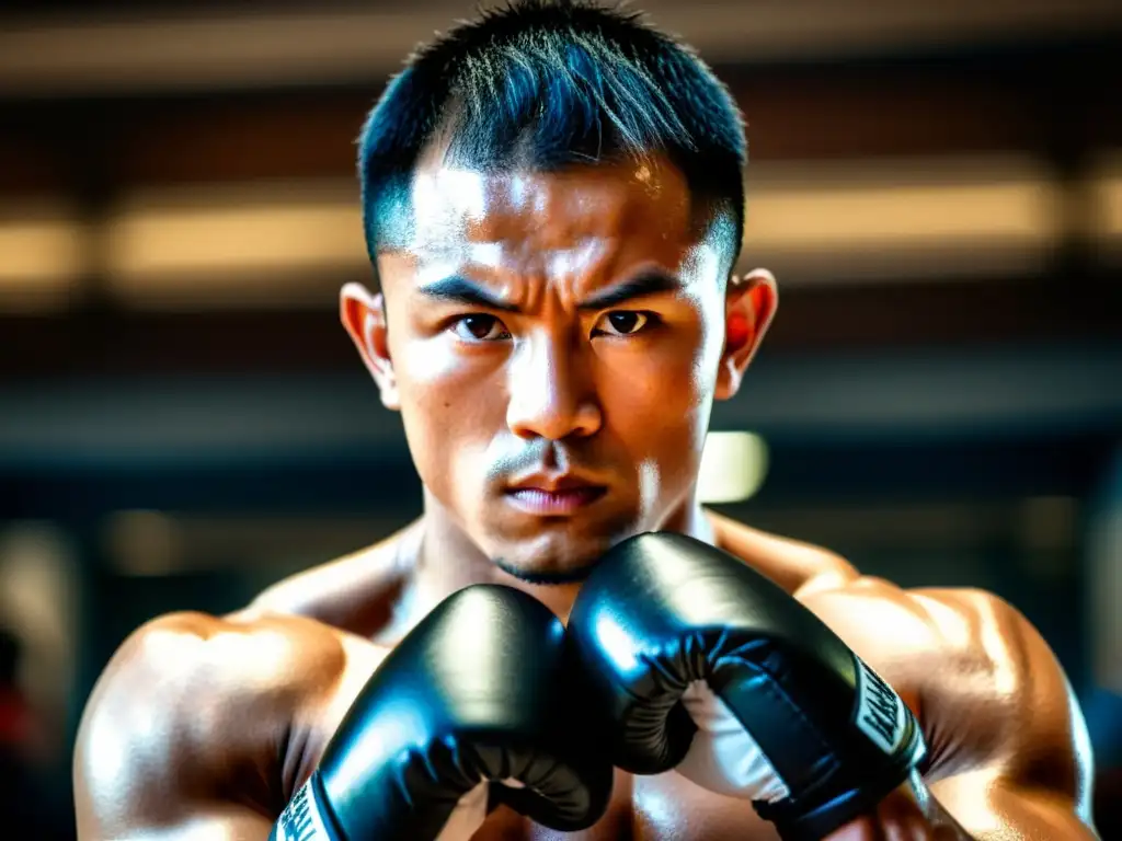 Un artista marcial enfocado en un dojo, preparándose para el combate