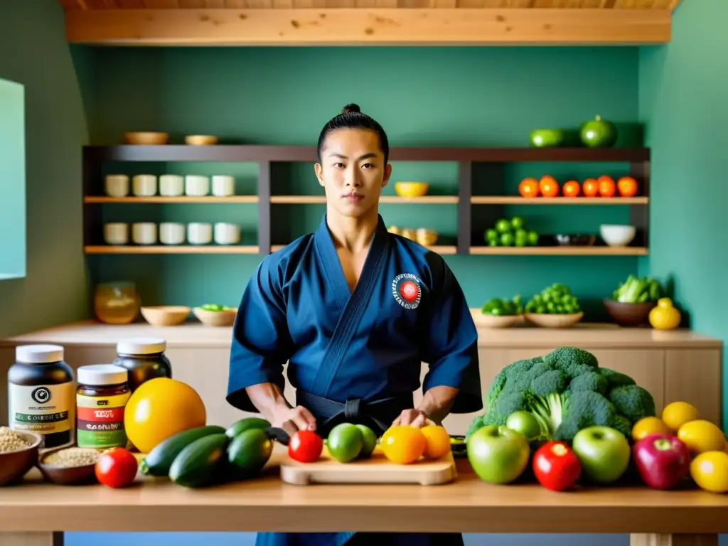 Un artista marcial prepara un plan alimenticio, destacando la importancia de la nutrición para el rendimiento en artes marciales