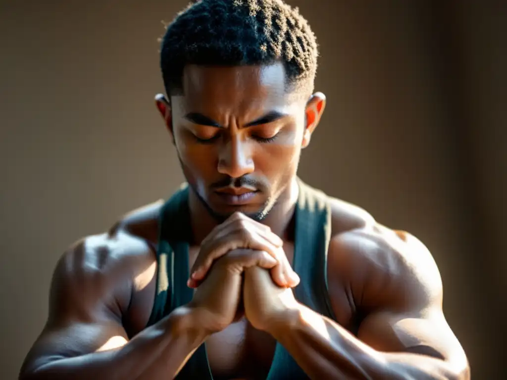 Un artista marcial en pose meditativa, reflejando la dualidad mente-cuerpo en un dojo sereno