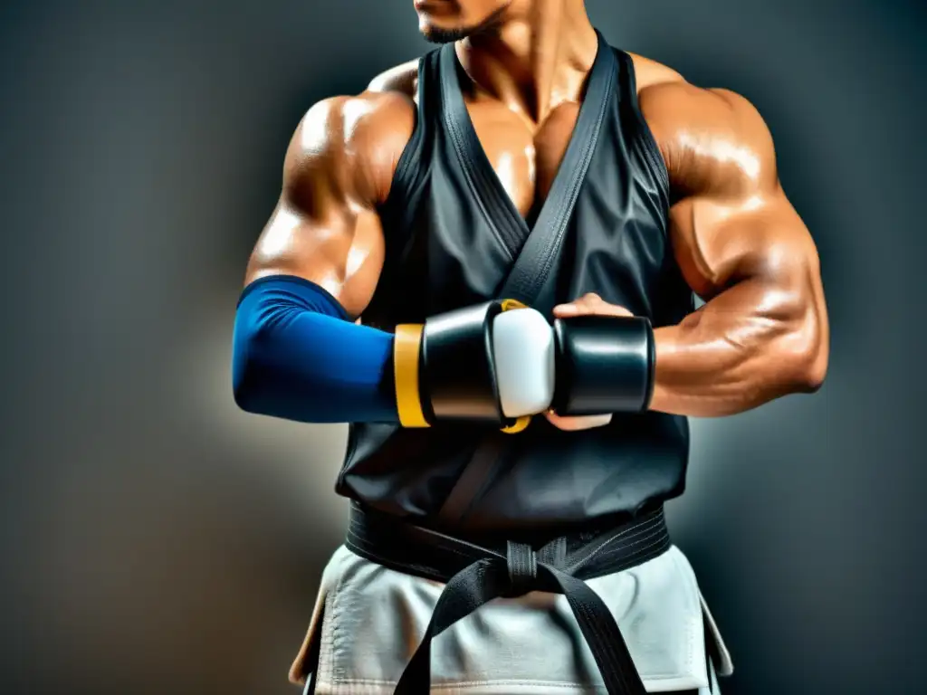 Un artista marcial con coquillas protectoras artes marciales, demostrando la importancia de la selección y ajuste adecuado