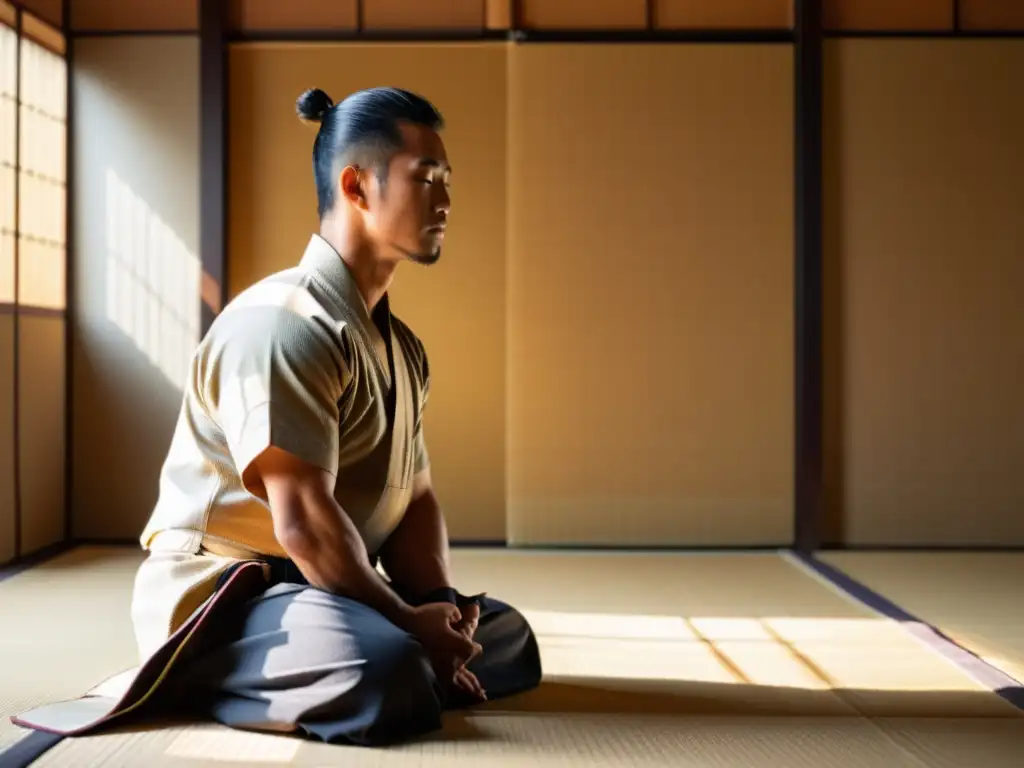 Un artista marcial en meditación, potenciando su rendimiento con calma y disciplina