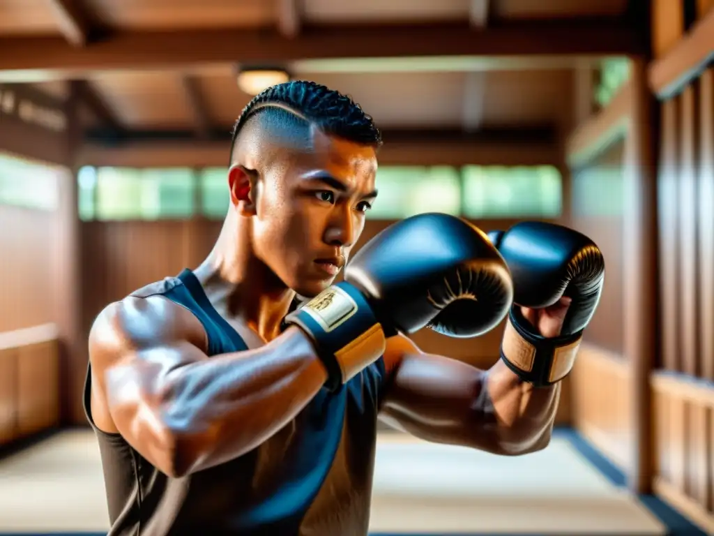 Un artista marcial ejecuta un roundhouse kick con concentración intensa y tecnología wearable en su muñeca