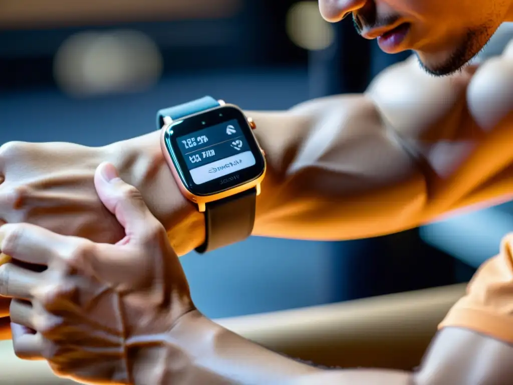 Un artista marcial usa un smartwatch mientras entrena en un dojo