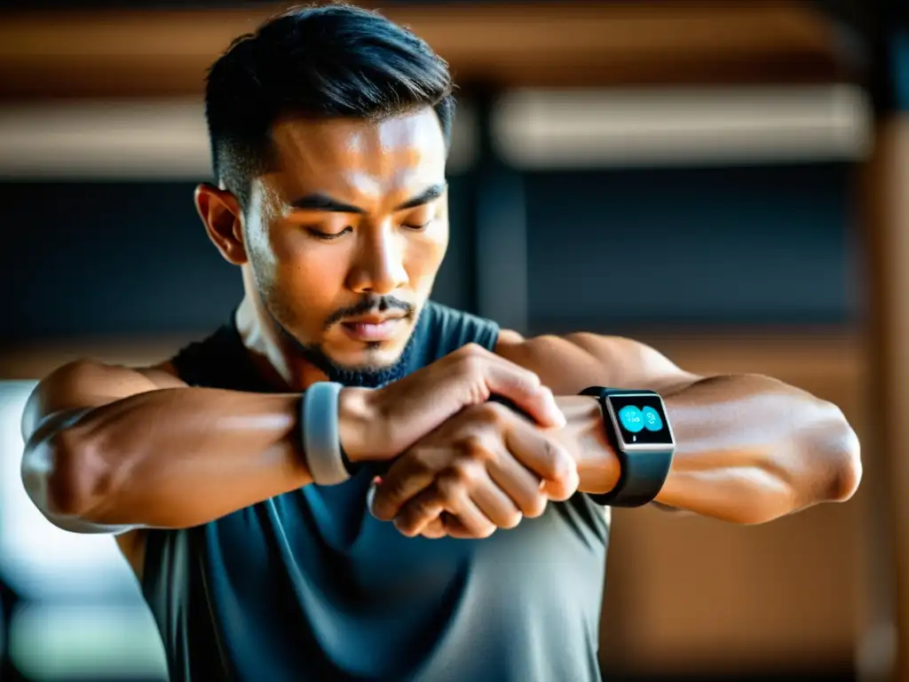 Un artista marcial usa un wearable mientras entrena en un dojo