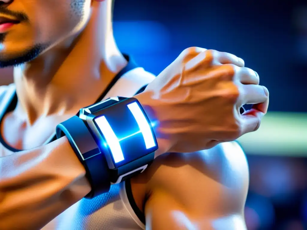 Un artista marcial usa un wearable futurista mientras mejora técnica combate