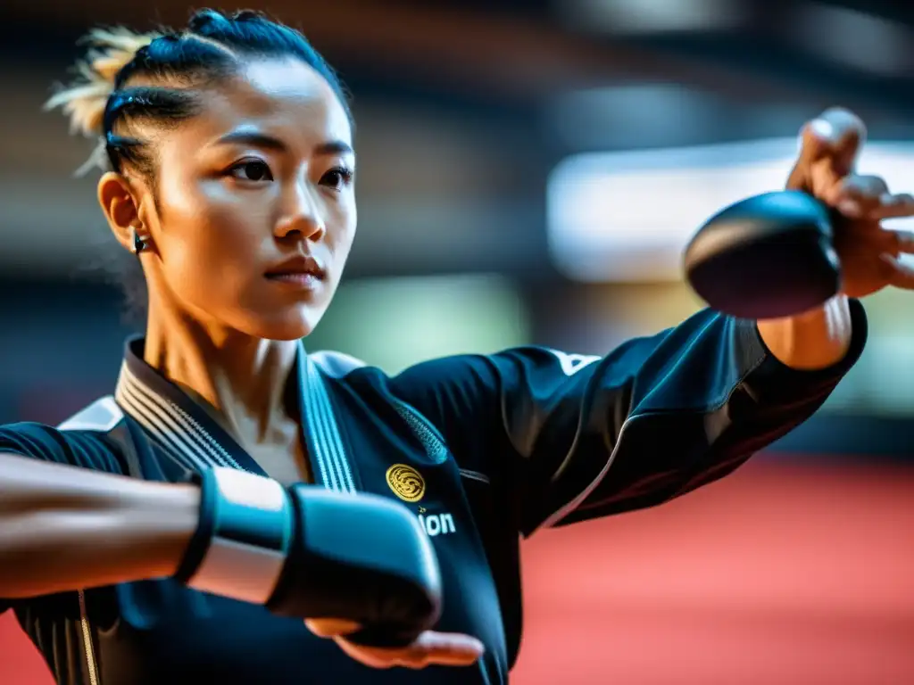 Un atleta ejecuta una patada alta con un wearable de sensores de movimiento