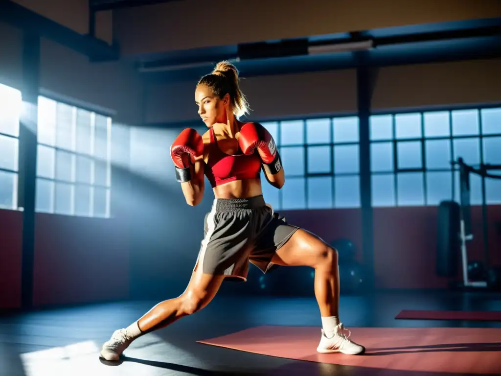 Un boxeador experimentado en una postura de yoga desafiante, mostrando fuerza y flexibilidad