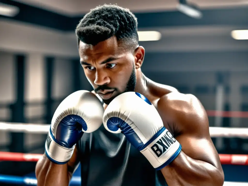 Envoltura de boxeo: Preparación intensa para el entrenamiento de golpes Un boxeador envuelve cuidadosamente sus manos con vendas para protegerse antes de usar un saco de boxeo en una instalación segura