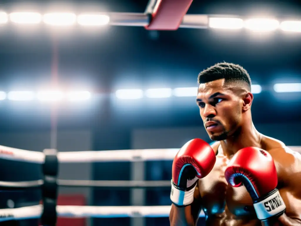 Un boxeador profesional se entrena con determinación usando una innovadora app de realidad virtual para el entrenamiento de boxeo