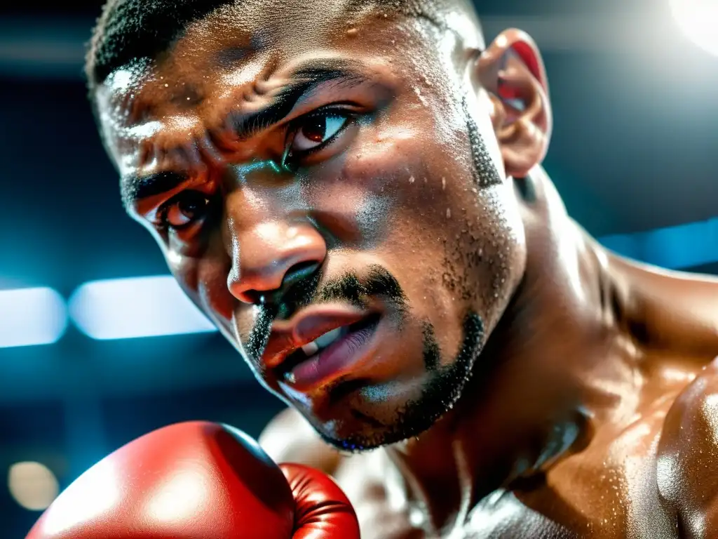 Un boxeador profesional golpea con intensidad los mejores focos y paos de entrenamiento, con determinación y fuerza palpables