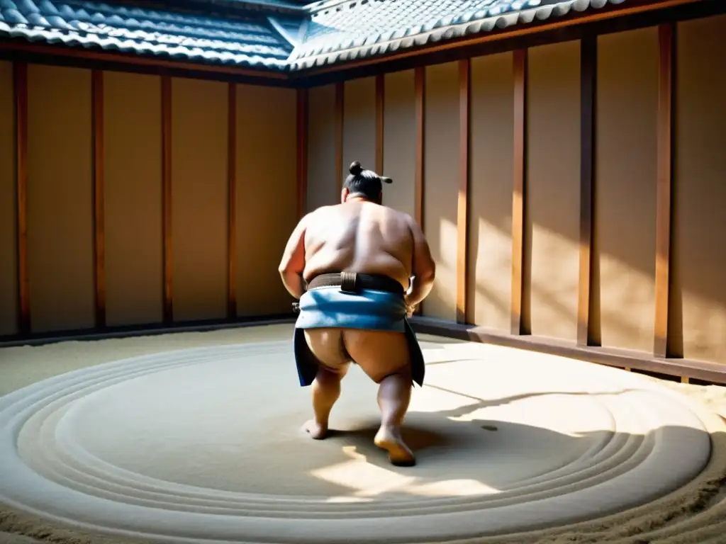 Campamentos de sumo en Japón: Experimentados luchadores de sumo entrenan intensamente en un dojo tradicional, bajo la atenta mirada del sensei