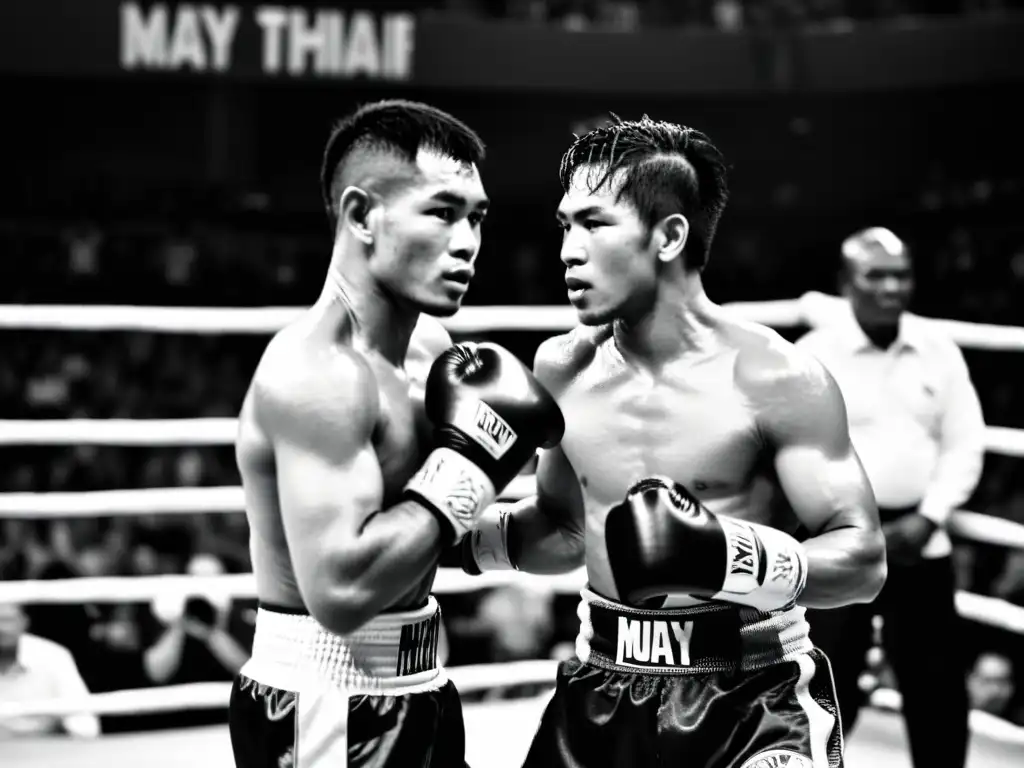 Dos campeones mundiales de Muay Thai en un intenso combate en un estadio lleno