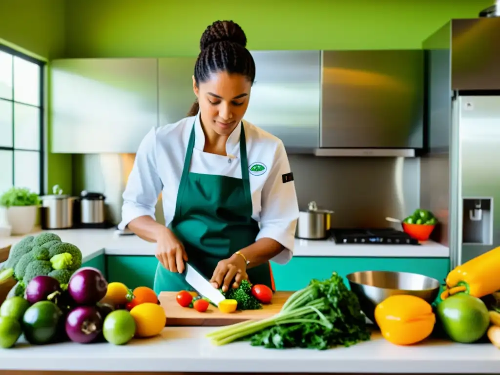 Capoeirista concentrado cocina comida saludable en cocina iluminada