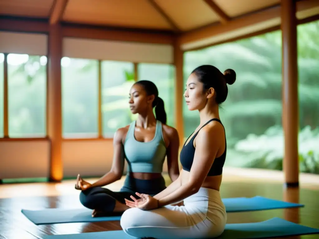 Clase de yoga marcial en la naturaleza con ropa de entrenamiento especial para yoga marcial, movimientos fluidos y tranquilidad