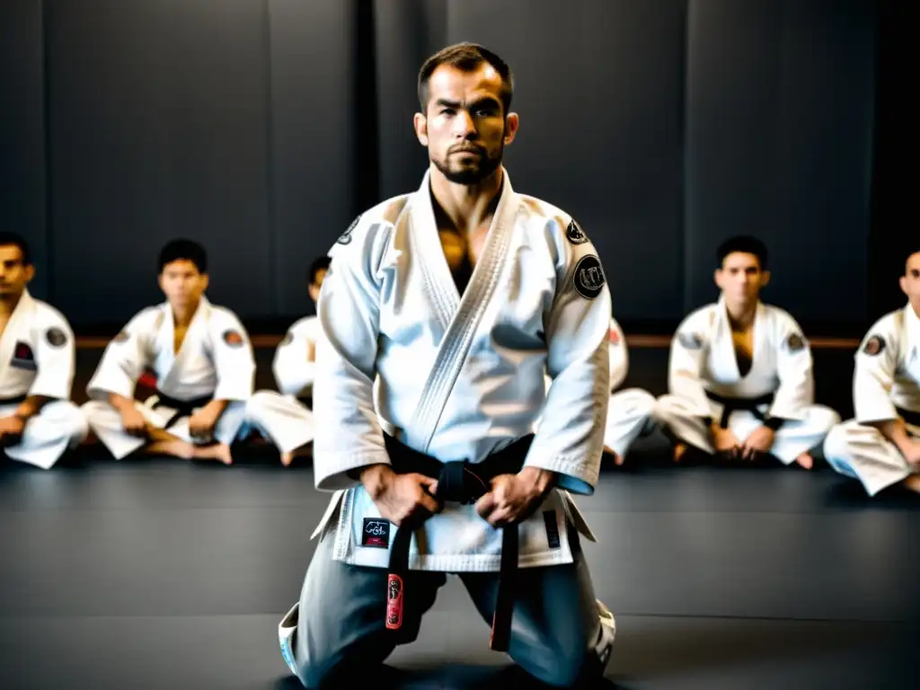 Maestro de JiuJitsu guía con precisión y pasión El coach de JiuJitsu Brasileño lidera con intensidad y precisión, reflejando la importancia del guía en la formación de los practicantes