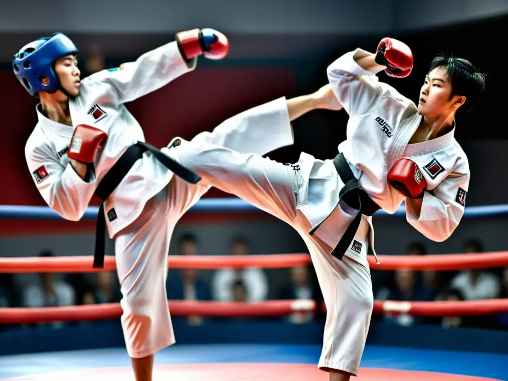 Combate de taekwondo con intensidad y precisión