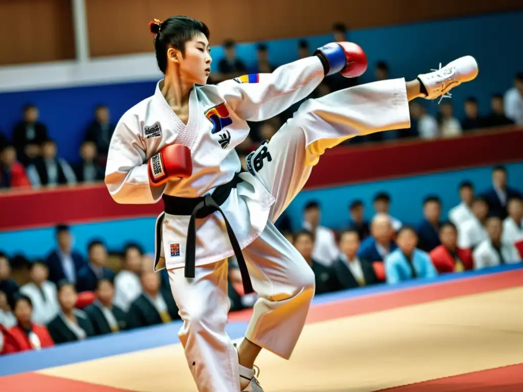 Competencia de Taekwondo en Corea del Sur, con intensa concentración y energía