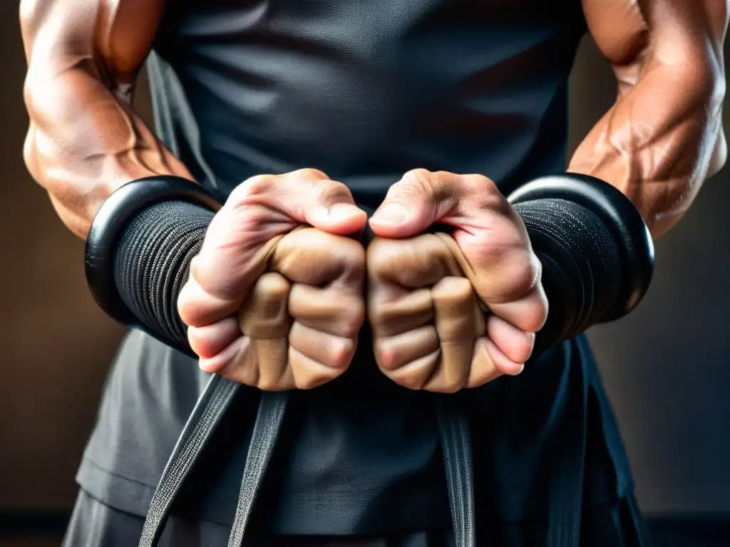 Un competidor de artes marciales se prepara para la batalla en un dojo lleno de energía