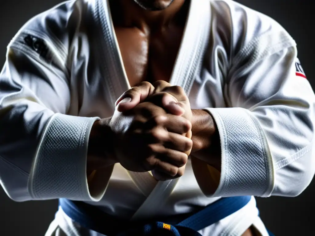 Un competidor de JiuJitsu envuelve sus manos con determinación