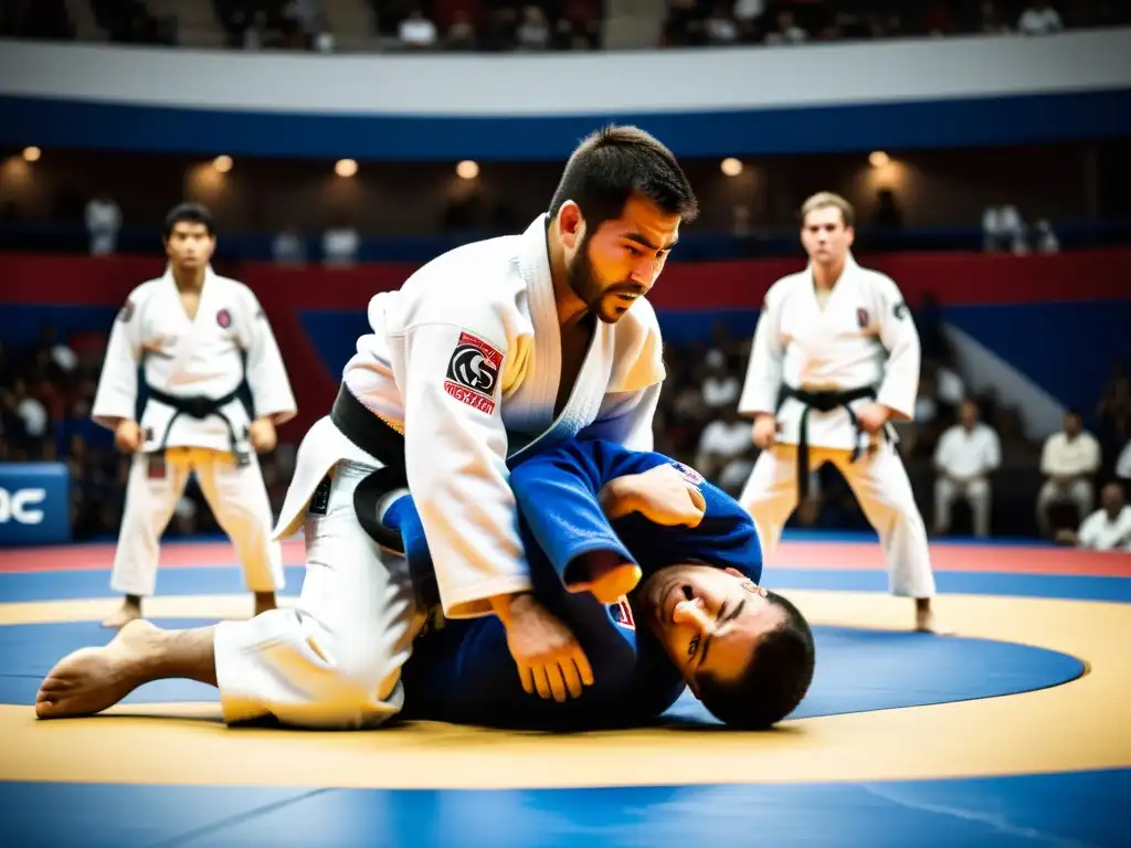 Competidores de JiuJitsu en intensos combates en los prestigiosos Campeonatos Mundiales JiuJitsu