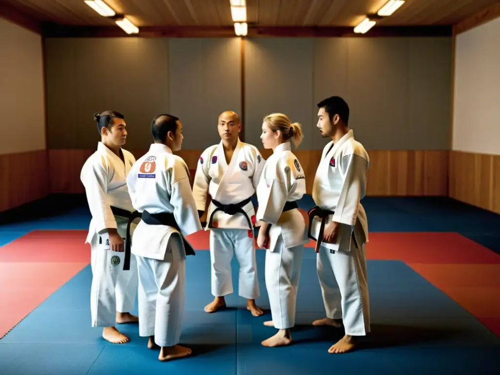 Competidores de judo con los mejores gi, listos para el entrenamiento, mostrando determinación y profesionalismo en un dojo tradicional