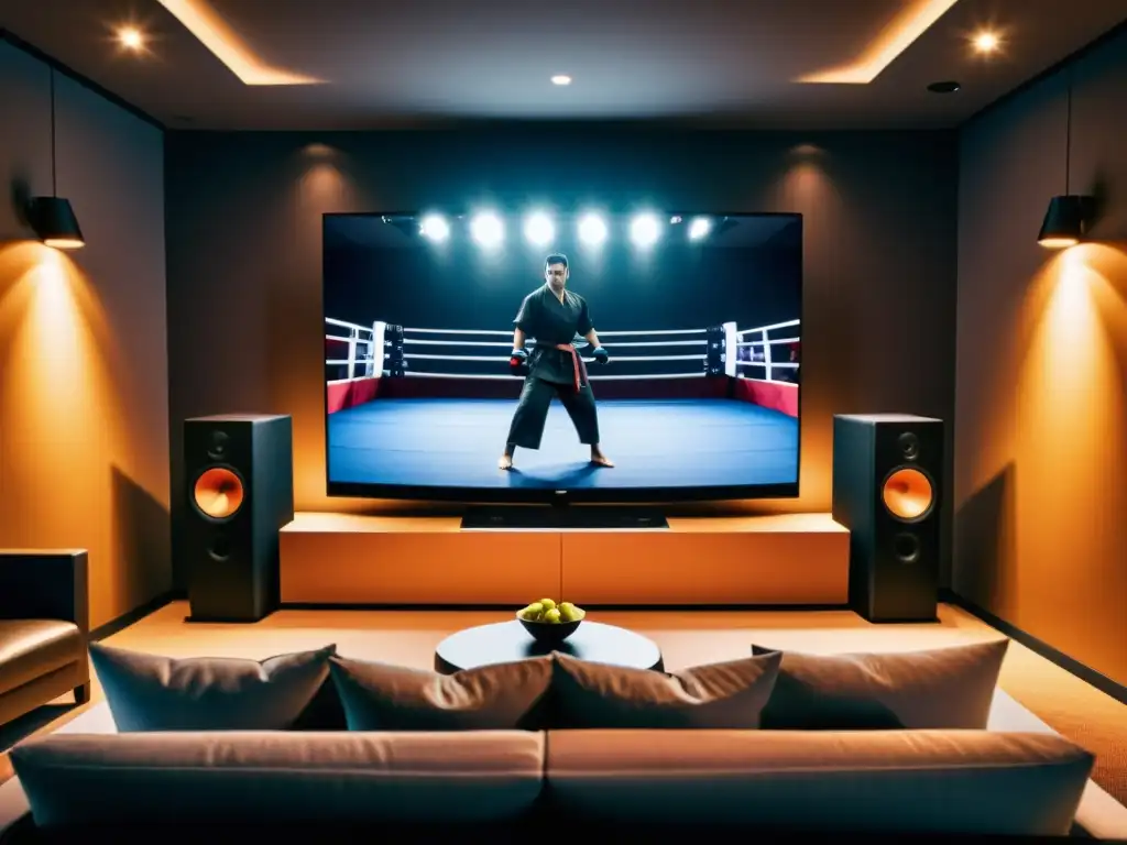 Configuraciones para disfrutar PayPerView artes marciales: emocionante ambiente cinematográfico con pantalla plana gigante y potente sistema de sonido