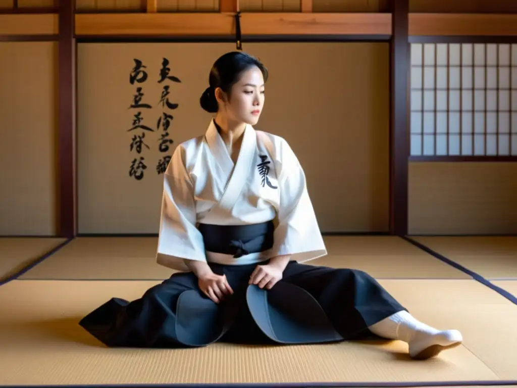 Demostración de Aikido con protocolo de juzgamiento y maestría en un dojo tradicional, reflejando la disciplina y respeto del arte marcial