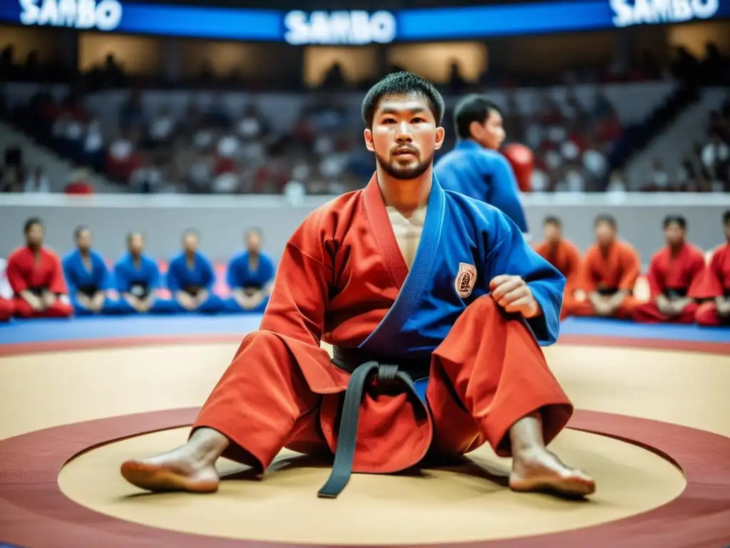 Demostración impactante de Sambo en moderno escenario, destacando la historia del arte marcial Sambo con precisión y fluidez