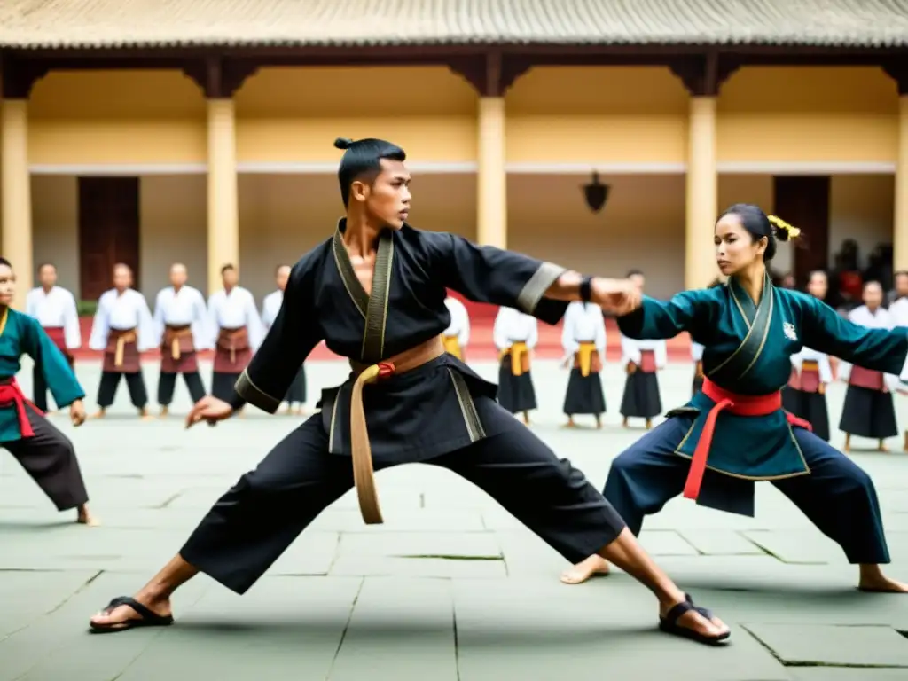 Demostración de Pencak Silat en Yogyakarta: movimiento y asombro frente al Palacio Kraton