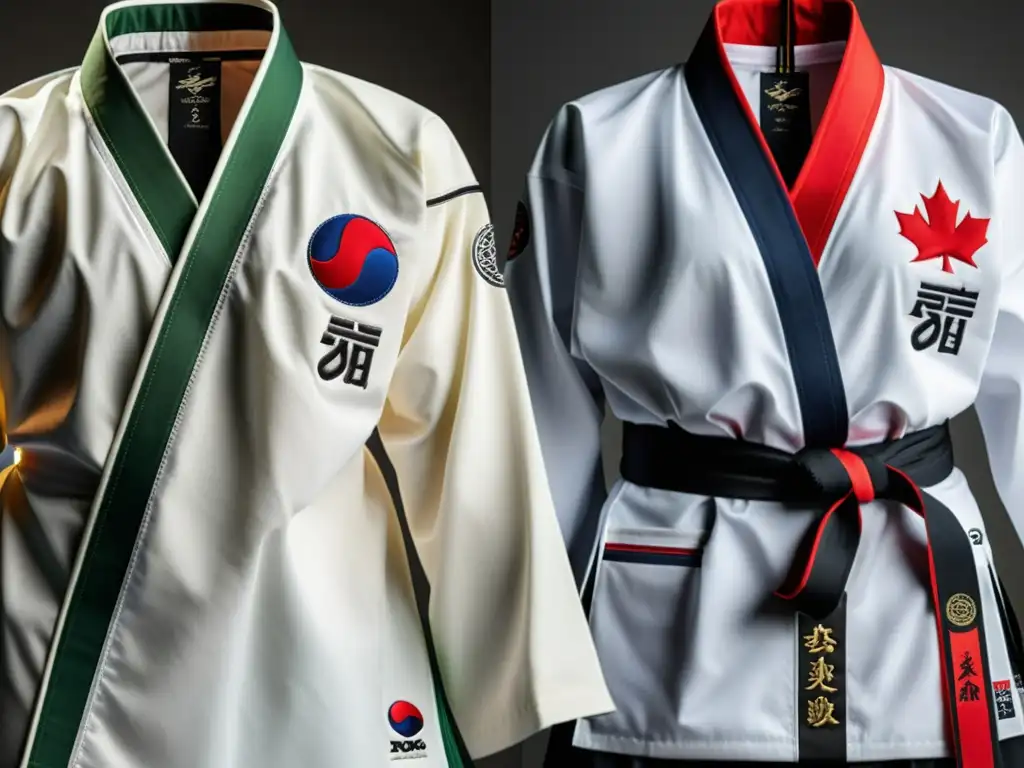 Detalle de alta calidad en doboks de Taekwondo que resalta su artesanía y diferencias en calidad y precio