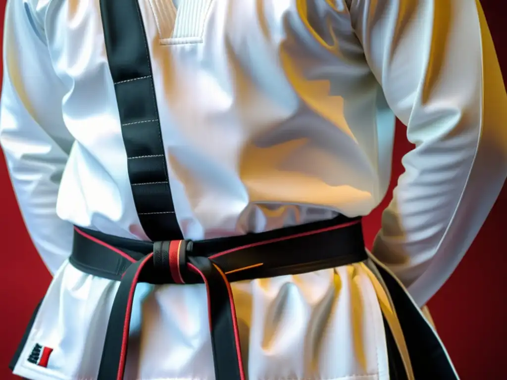 Detalle del elegante y significativo do bok de Taekwondo, resaltando su diseño y tradición