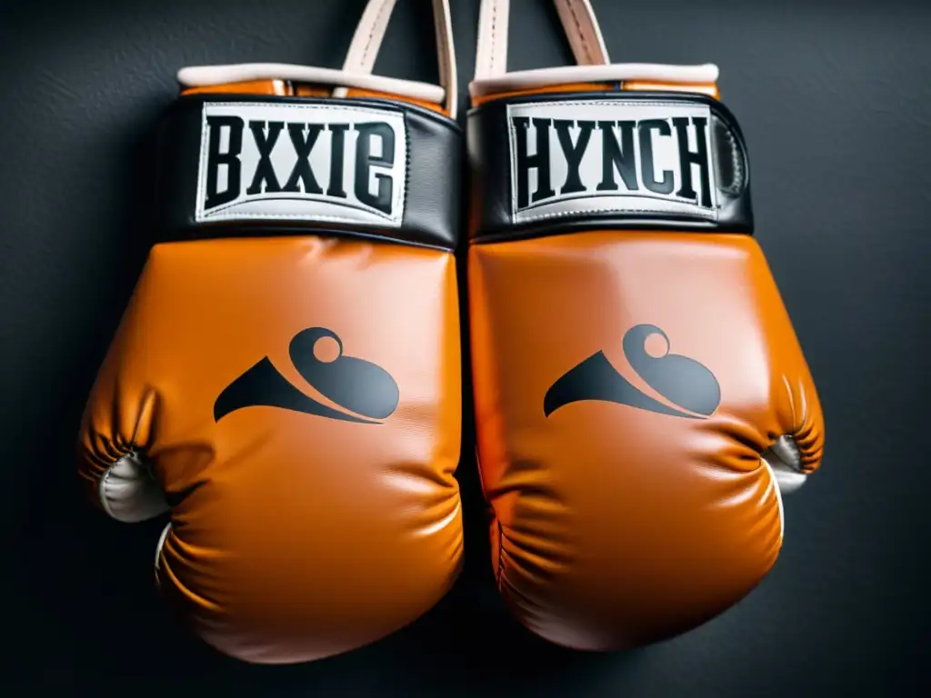 Guantes de boxeo premium: detalle y calidad Detalle de guantes de boxeo de alta calidad en un entorno dramático, destacando la artesanía y la textura del cuero
