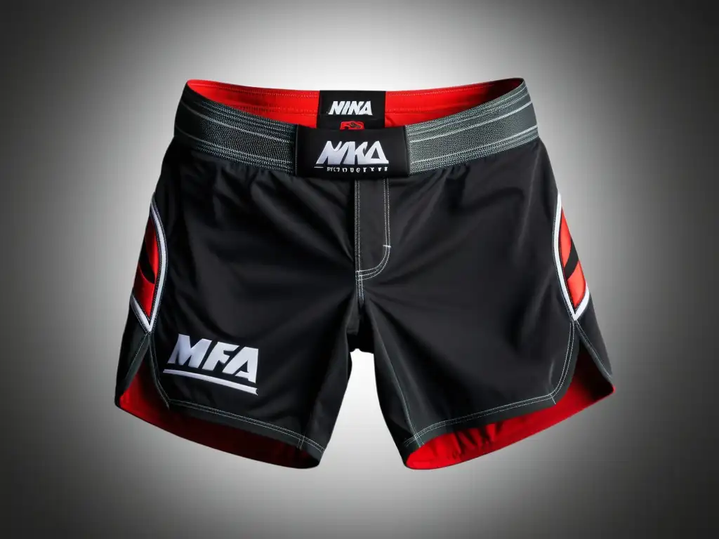 Detalle de shorts de MMA de alta calidad, con costuras intrincadas y tejido duradero