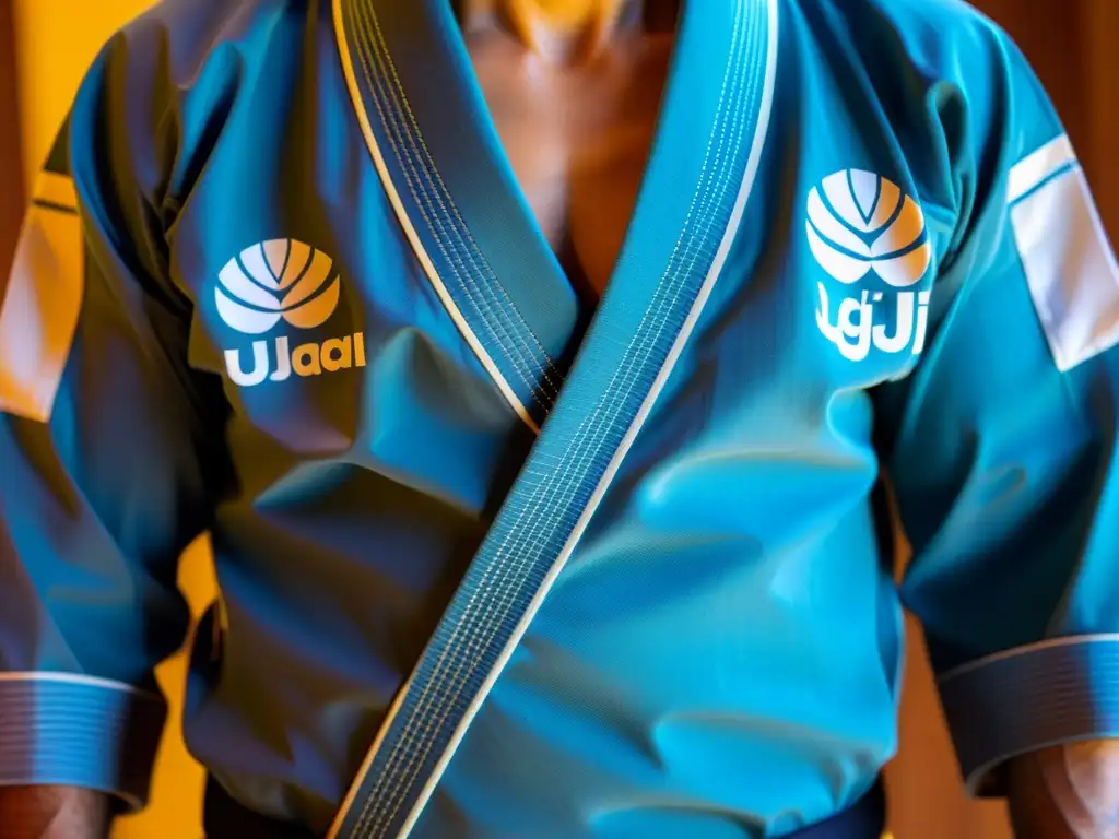 Detalle del resistente y cómodo tejido de uno de los mejores kimonos BJJ, mostrando su calidad y diseño profesionales