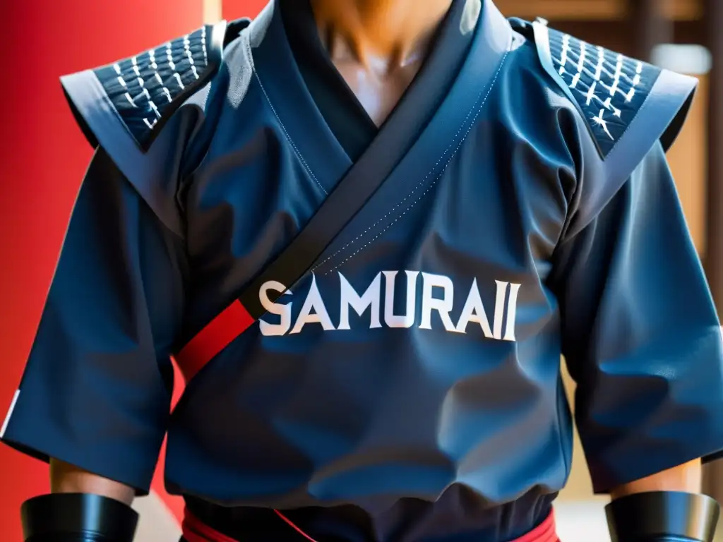 Detalle de la ropa de entrenamiento de samurái moderna con diseño y funcionalidad tradicional y contemporánea en colores profundos e impactantes