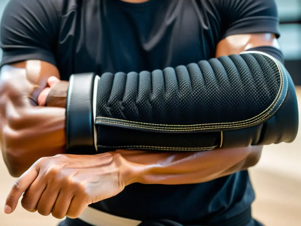 Detalles de los mejores protectores de antebrazo para artes marciales en acción, destacando la intensidad y precisión del entrenamiento