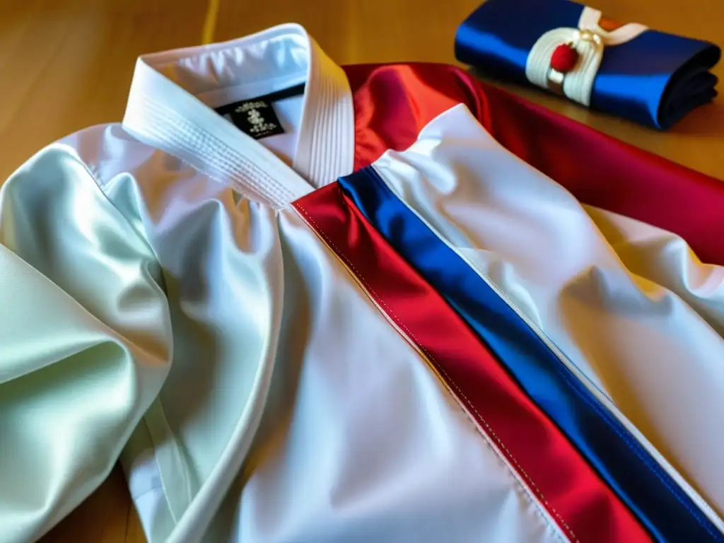 Dobok de Taekwondo de alta calidad, con detalles meticulosamente cosidos por un artesano experto, transmitiendo dedicación y precisión en su creación