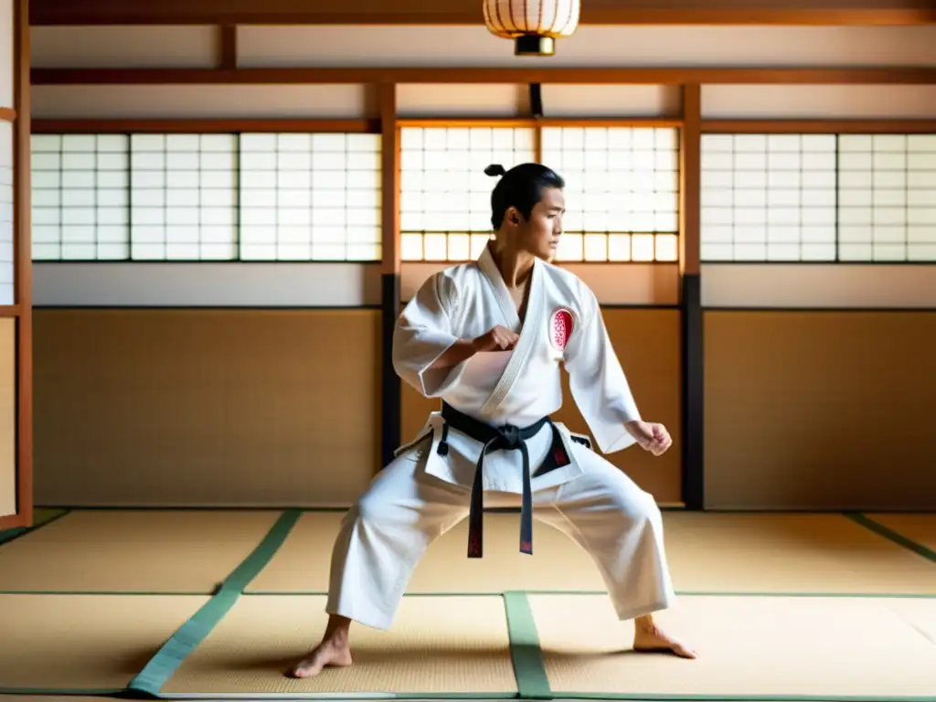 Un dojo de artes marciales con arquitectura japonesa tradicional