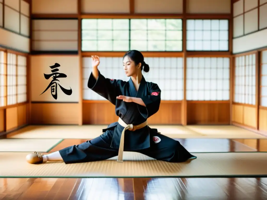 Un dojo de artes marciales lleno de luz natural y tradición japonesa, donde la disciplina y la comunidad se unen para reducir la violencia