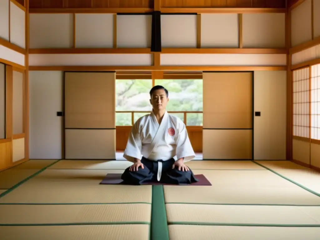 En un dojo japonés, el sensei y sus estudiantes practican karate con calma y respeto, transmitiendo la esencia de los retiros Zen Kárate Japón Ki