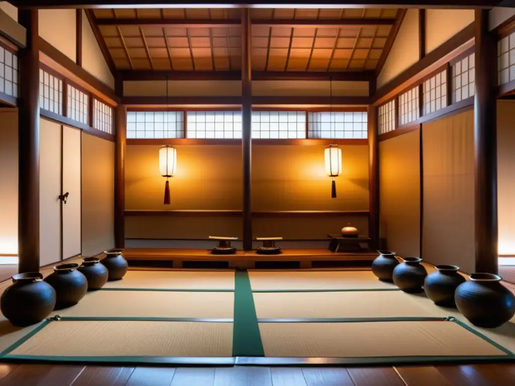 Un dojo japonés tradicional con sistemas de almacenamiento para equipamiento marcial