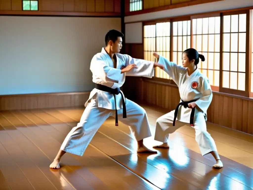 En el dojo de karate, el sensei supervisa atentamente a los karatekas en su riguroso entrenamiento, reflejando las normas y etiqueta en karate dojo