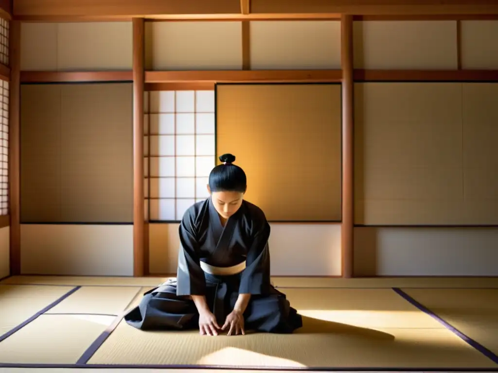 Un dojo sereno de Aikido con enfoque pacífico en artes marciales, armonía y tranquilidad