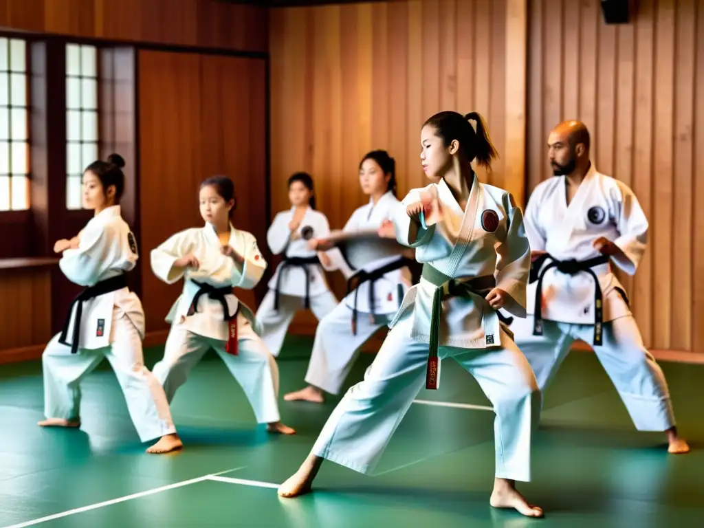 Práctica de Karate: Disciplina y Determinación en un Dojo Práctica de karate en dojo tradicional, fomentando valores y carácter en Karate con disciplina y determinación