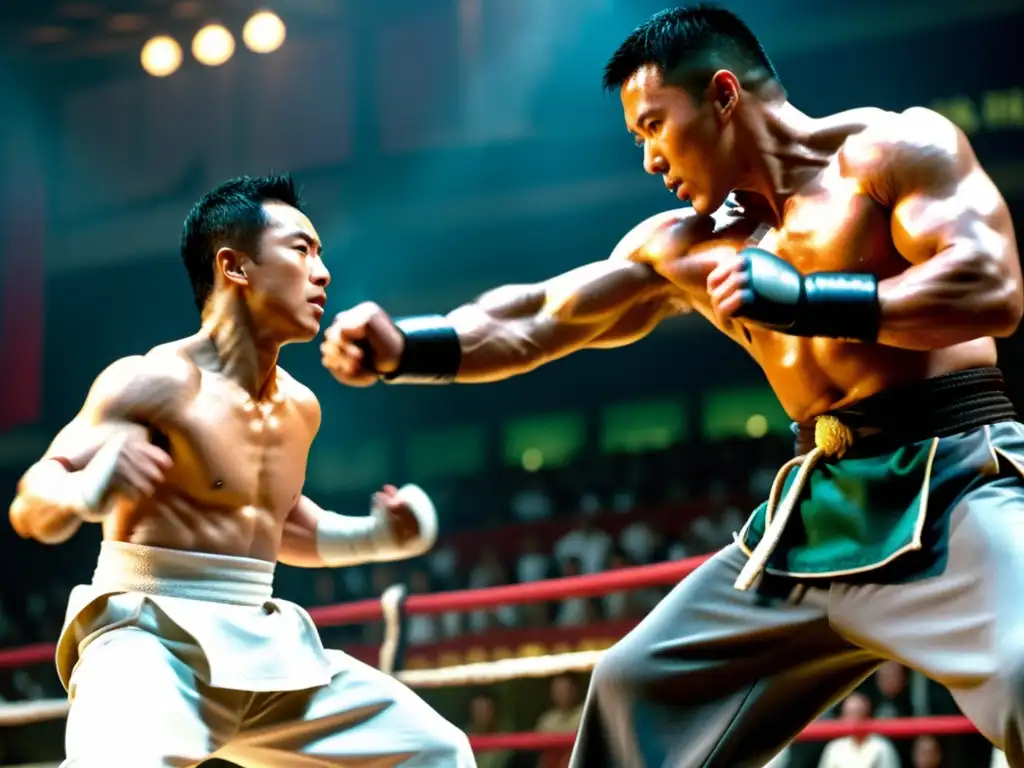 Jet Li y Donnie Yen en intensa pelea de artes marciales, con movimientos perfectos